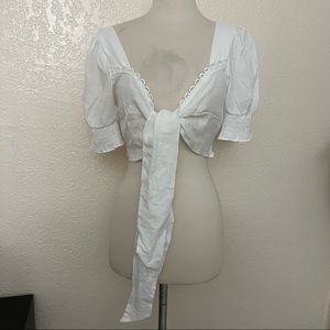 White Front Tie Crop Top Size Medium
